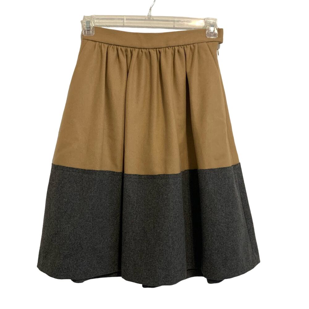 J. Crew Camel Brown and Dark Gray Colorblock Wool Skirt